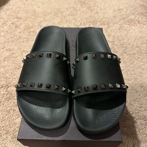 Valentino Garavani Black Studded Slides